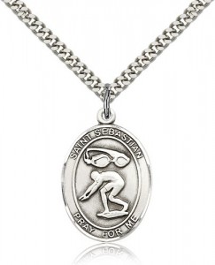St. Sebastian Swimming Medal, Sterling Silver, Large [BL3596]
