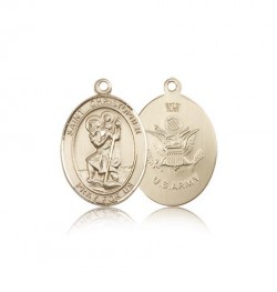 St. Christopher Army Medal, 14 Karat Gold, Medium [BL1136]