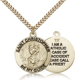 Men's Round 14kt Gold Filled Double Sided St. Christopher Be My Guide Medal [BL5728]