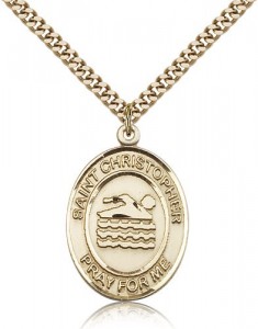 St. Christopher Swimming Medal, Gold Filled, Large [BL1441]