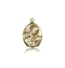 Madonna and Child Medal, 14 Karat Gold [BL5484]