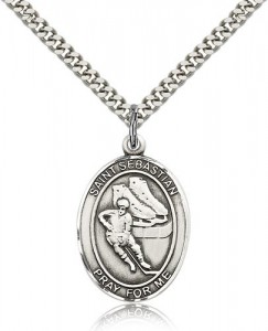 St. Sebastian Hockey Medal, Sterling Silver, Large [BL3472]