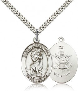 St. Christopher Army Medal, Sterling Silver, Large [BL1141]