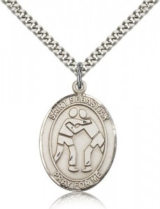 St. Sebastian Wrestling Medal, Sterling Silver, Large [BL3655]