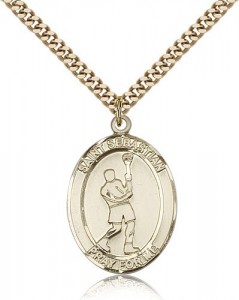 St. Sebastian Lacrosse Medal, Gold Filled, Large [BL3486]