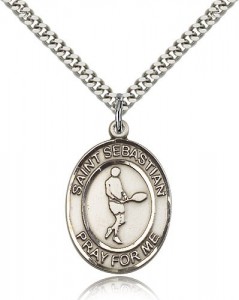 St. Sebastian Tennis Medal, Sterling Silver, Large [BL3610]