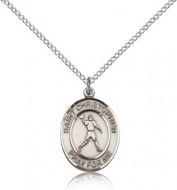 St. Christopher Football Medal, Sterling Silver, Medium [BL1236]