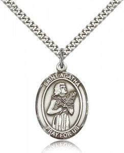 Men's Sterling Silver Saint Agatha Oval Medal [BL0591]