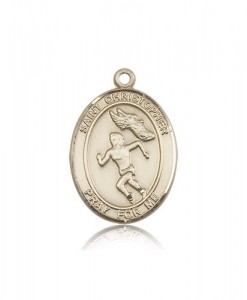 St. Christopher Track and Field Medal, 14 Karat Gold, Large [BL1468]
