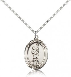 St. Sebastian Lacrosse Medal, Sterling Silver, Medium [BL3490]