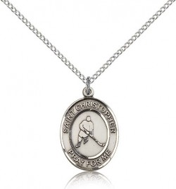St. Christopher Ice Hockey Medal, Sterling Silver, Medium [BL1276]