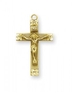 Crucifix Pendant, 16 Karat Gold Over Sterling Silver with Chain [HMR0501]