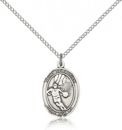 St. Sebastian Basketball Medal, Sterling Silver, Medium [BL3385]