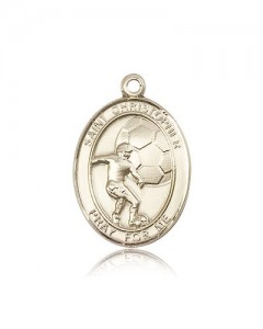 St. Christopher Soccer Medal, 14 Karat Gold, Large [BL1398]