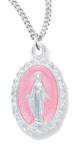 Child Size Pink Miraculous Necklace, Sterling Silver with Chain [HMR0914]