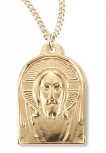 Women's 14kt Gold Over Sterling Silver Jesus Face Necklace + 18 Inch Gold Plated Chain &amp; Clasp [HMR0385]