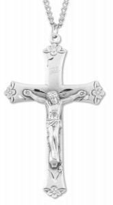Men's Large Sterling Silver Floral Tip Crucifix Necklace with Chain Options [HMR0695]