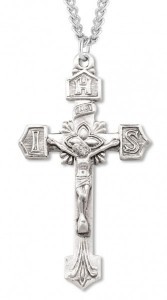 Men's Sterling Silver IHS Crucifix Necklace Pointed Tips with Chain Options [HMR0712]
