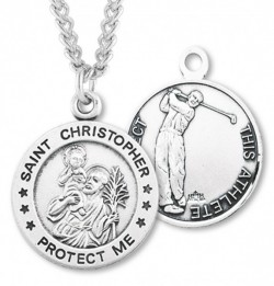 Round Boy's St. Christopher Golf Necklace With Chain [HMS1007]