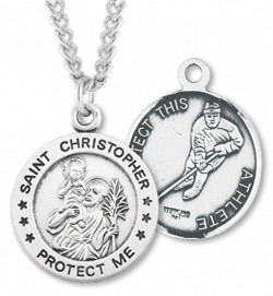 Round Men's St. Christopher Ice Hockey Necklace With Chain [HMS1002]