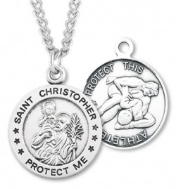 Round Men's St. Christopher Wrestling Necklace With Chain [HMS1009]