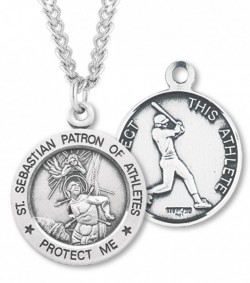 Round Men's Saint Sebastian Baseball Necklace [HMS1041]