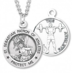 Round Boy's St. Sebastian Weight Lifting Necklace With Chain [HMS1049]