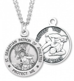 Round Men's St. Sebastian Wrestling Necklace With Chain [HMS1048]
