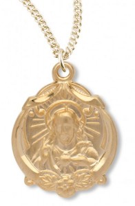 Women's 14kt Gold Over Sterling Silver Scapular Jesus Necklace+ 18 Inch Gold Plated Chain &amp; Clasp [HMR0387]