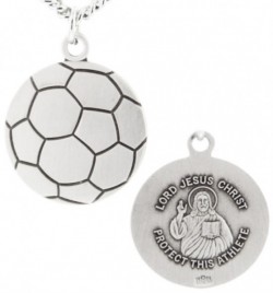 Soccer Ball Shape Necklace with Jesus Figure Back in Sterling Silver [HMS1110]