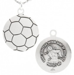 Soccer Ball Shaped Necklace with Saint Sebastian Back in  Sterling Silver [HMS1101]