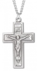 Women's or Boys Square Edge Modern Crucifix Necklace, Sterling Silver with Chain [HMR0812]