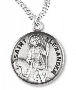 Boy's St. Alexander Necklace Round Sterling Silver with Chain [HMR1236]