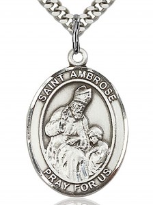 St. Ambrose Medal, Sterling Silver, Large [BL0678]