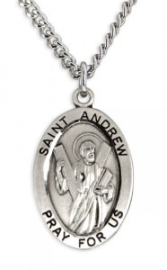 Boy's St. Andrew Necklace Oval Sterling Silver with Chain [HMR1131]