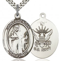St. Brendan the Navigator/ Navy Medal, Sterling Silver, Large [BL0964]