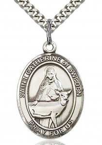 St. Catherine of Sweden Medal, Sterling Silver, Large [BL1060]