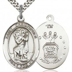 St. Christopher Air Force Medal, Sterling Silver, Large [BL1123]