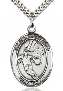 St. Christopher Basketball Medal, Sterling Silver, Large [BL1169]