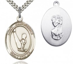 St. Christopher Gymnastics Medal, Sterling Silver, Large [BL1260]