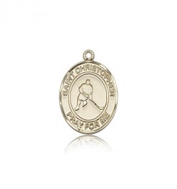 St. Christopher Ice Hockey Medal, 14 Karat Gold, Medium [BL1270]