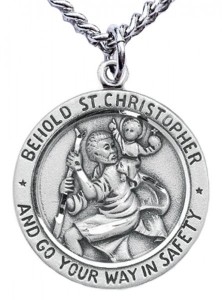 Men's Sterling Silver Round Saint Christopher Necklace [HMR0729]