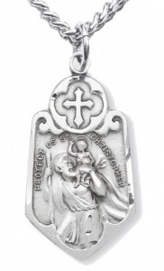 Men's Sterling Silver Shield Shape Saint Christopher Necklace with Cross Top with Chain Options [HMR0731]