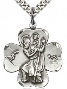 Men's Sterling Silver Shamrock Saint Christopher Medal [BL5876]