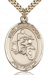 St. Christopher Motorcycle Medal, Gold Filled, Large [BL1337]