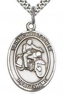 Men's Sterling Silver Oval St. Christopher Motorcycle Medal [BL1340]