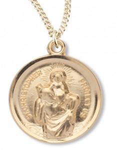 Women's 14kt Gold Plated Round Saint Christopher Necklace + 18 Inch Gold Plated Chain &amp; Clasp [HMR0406]
