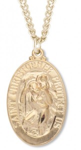 Women's 14kt Gold Plated Oval Saint Christopher Necklace + 18 Inch Gold Plated Chain &amp; Clasp [HMR0400]