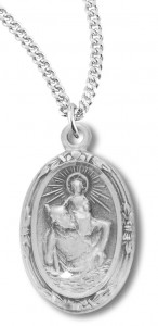 Women's Sterling Silver Oval Saint Christopher Necklace with Chain Options [HMR0726]