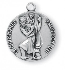 Women's or Boy's Sterling Silver Round Saint Christopher Necklace with Chain Options [HMR0746]